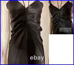 FERNANDO SANCHEZ Perfect VTG Black Shiny Nightgown Slip Dress w Drawstring Waist