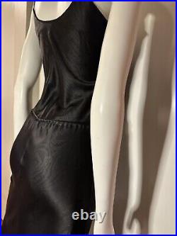FERNANDO SANCHEZ Perfect VTG Black Shiny Nightgown Slip Dress w Drawstring Waist