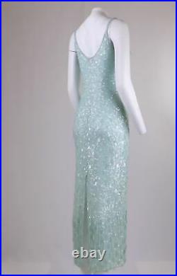 FRANK USHER Vtg 80s Mermaid Peppermint Blue Sequin Maxi Party Occasion Dress 14