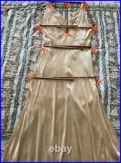 Fab 20s 30s Silky Satin Evening Dress Slip Bias Cut Gown Art Deco VTG TLC AF
