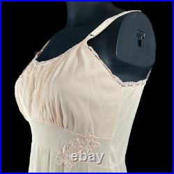 Fabulous Peach Nylon Dress Slip w Appliqués & Flouncy Chiffon Hem 36