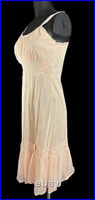 Fabulous Peach Nylon Dress Slip w Appliqués & Flouncy Chiffon Hem 36