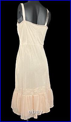 Fabulous Peach Nylon Dress Slip w Appliqués & Flouncy Chiffon Hem 36