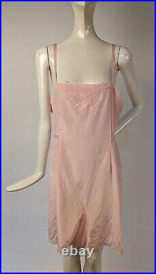 Flapper 1920's Pale Pink Acetate Step In Slip For Dress W Floral Emb Front