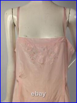 Flapper 1920's Pale Pink Acetate Step In Slip For Dress W Floral Emb Front