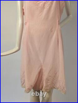 Flapper 1920's Pale Pink Acetate Step In Slip For Dress W Floral Emb Front