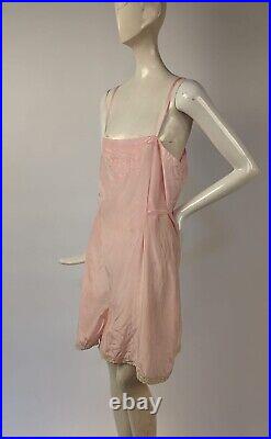 Flapper 1920's Pale Pink Acetate Step In Slip For Dress W Floral Emb Front