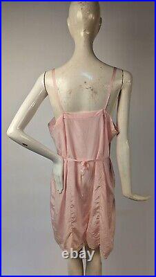 Flapper 1920's Pale Pink Acetate Step In Slip For Dress W Floral Emb Front