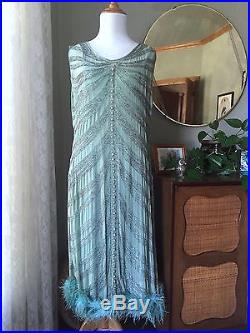 Flapper Dress Beaded Silk 2 Piece Slip & Dress Set 1920s Antique Drop Waist