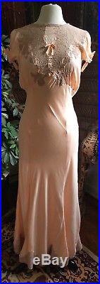 Flawless 1930s Vintage Bias Silk Lace Slip Dress Antique 30s Blush Pink Taupe