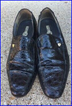 Foti Alligator Leather Shoes Loafers Slip On Mens Black Vintage Sz 8.5 Italy