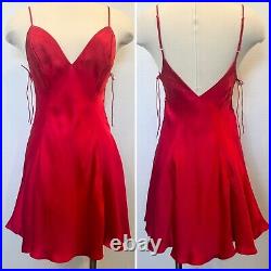 Frederick's of Hollywood 100% Silk Red Babydoll Vintage 90s Corset Slip Dress M