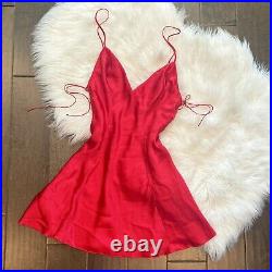 Frederick's of Hollywood 100% Silk Red Babydoll Vintage 90s Corset Slip Dress M