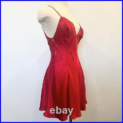 Frederick's of Hollywood 100% Silk Red Babydoll Vintage 90s Corset Slip Dress M