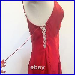 Frederick's of Hollywood 100% Silk Red Babydoll Vintage 90s Corset Slip Dress M