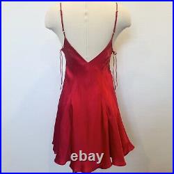 Frederick's of Hollywood 100% Silk Red Babydoll Vintage 90s Corset Slip Dress M