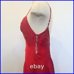 Frederick's of Hollywood 100% Silk Red Babydoll Vintage 90s Corset Slip Dress M