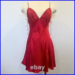 Frederick's of Hollywood 100% Silk Red Babydoll Vintage 90s Corset Slip Dress M