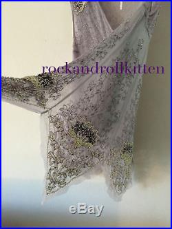 Free People Deep Sleep Beaded Slip Dress Vintage Gatsby Silver Lilac Xs+s $198