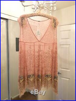 Free People Deep Sleep Slip Dress Pink Beaded Fairy Gatsby Vintage M Nwt $198
