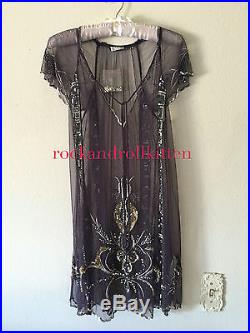 Free People Lady Lazarus Purple Beaded Slip Dress Gatsby Deco Vintage S Nwt $198