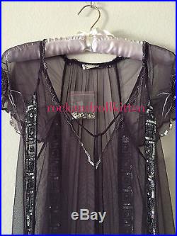 Free People Lady Lazarus Purple Beaded Slip Dress Gatsby Deco Vintage S Nwt $198