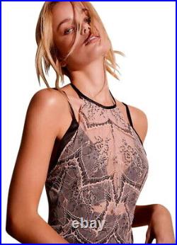 Free People Layered Lace Mini Dress 4 Small Nude $250 Halter Low Strappy Back