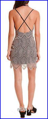 Free People Layered Lace Mini Dress 4 Small Nude $250 Halter Low Strappy Back
