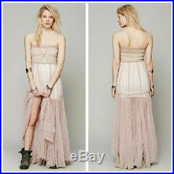 Free People Sheer Tulle Sweeping Maxi Slip Gown Sz M / S 30s Vintage Style