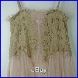 Free People Sheer Tulle Sweeping Maxi Slip Gown Sz M / S 30s Vintage Style