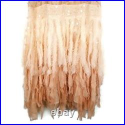 Free People Slip Lace Dress Ombre Vintage Peach Feather Chiffon Size Medium