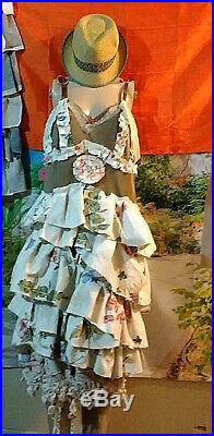 Free Sh Ww-sale, Slip-dress Handmade-upcycled-vintage Ruffles Beautiful Boho Khd
