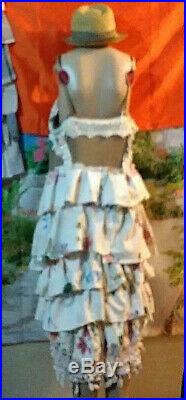 Free Sh Ww-sale, Slip-dress Handmade-upcycled-vintage Ruffles Beautiful Boho Khd