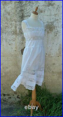 French 1900/1910s Edwardian handmade lace & white cotton dress underdress