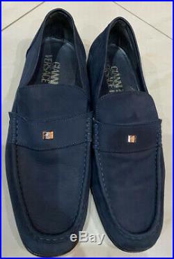 GIANNI VERSACE NAVY Suede Leather Laofers Slip On Shoes 11/45 MINT