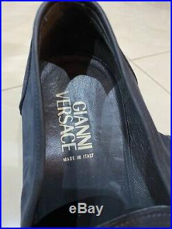 GIANNI VERSACE NAVY Suede Leather Laofers Slip On Shoes 11/45 MINT