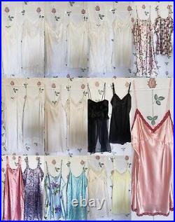 GORGEOUS VINTAGE MIXED-ERA 60s-90s VOLUP NYLON SLIP DRESSES 22 PC LINGERIE LOT