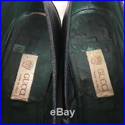 GUCCI Horsebit Mens Size 44.5 D. Loafers Black Leather Slip Shoes Vintage Italy