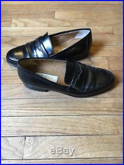 GUCCI Vintage Solid Black Leather Loafer Mens Dress Shoe EU 41.5 US 8.5 Slip on