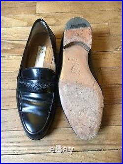 GUCCI Vintage Solid Black Leather Loafer Mens Dress Shoe EU 41.5 US 8.5 Slip on