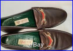 GUCCI Vintage brown Leather Stripe Horse Bit Loafer slip on size 42.5 + Dustbags