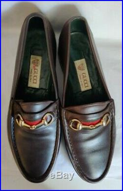 GUCCI Vintage brown Leather Stripe Horse Bit Loafer slip on size 42.5 + Dustbags