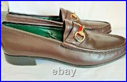 GUCCI Vintage brown Leather Stripe Horse Bit Loafer slip on size 9.5 US 42.5