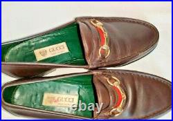 GUCCI Vintage brown Leather Stripe Horse Bit Loafer slip on size 9.5 US 42.5