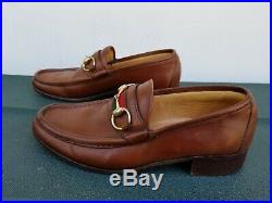GUCCI Vintage brown tan Leather Stripe Horse Bit Loafer slip on size 41.5 / 8 M