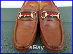 GUCCI Vintage brown tan Leather Stripe Horse Bit Loafer slip on size 41.5 / 8 M