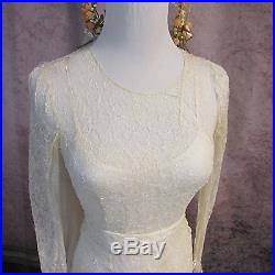 GX-antique vintage 20s-30s sheer net lace wedding dress+satin slip-XS/S