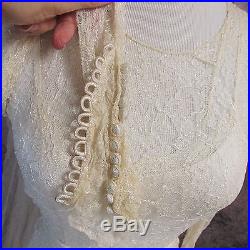 GX-antique vintage 20s-30s sheer net lace wedding dress+satin slip-XS/S