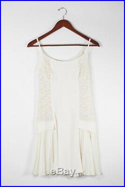 Gianni Versace Womens XS Ivory Dress Crochet Crepe Pleated Tank Slip Vintage