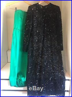 Givenchy Dress Gown Black Sequin Gem Green Silk Slip Rare Vintage 8